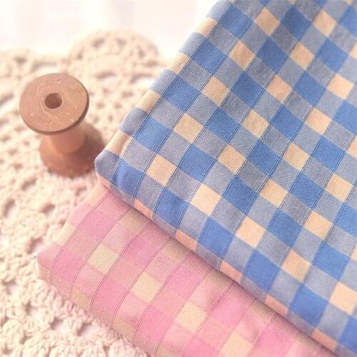 Small Fresh Pink Blue Yellow Plaid Polyester Cotton Fabric Dresses, Shirts, Hanfu, Handmade Diy Fabrics