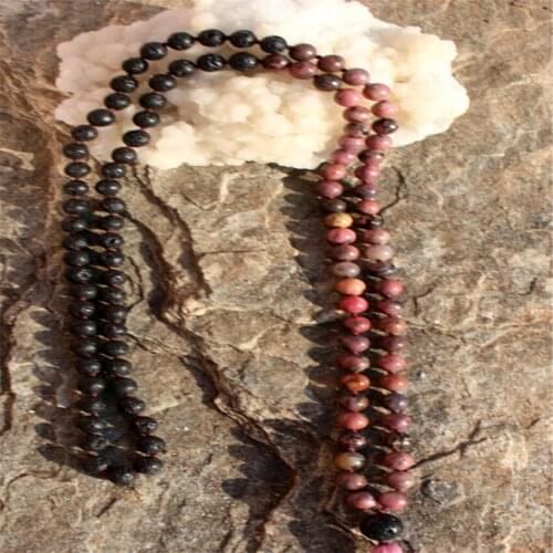 8mm Lava Stone red jasper Gemstone Mala necklace 108 Beads Veins Bless natural chain Buddhism Fancy MONK Wristband cuff