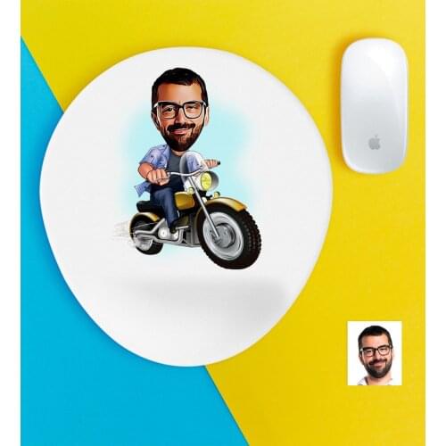 Personalized Men Biker Caricature Of Wrist Support Mouse Pad