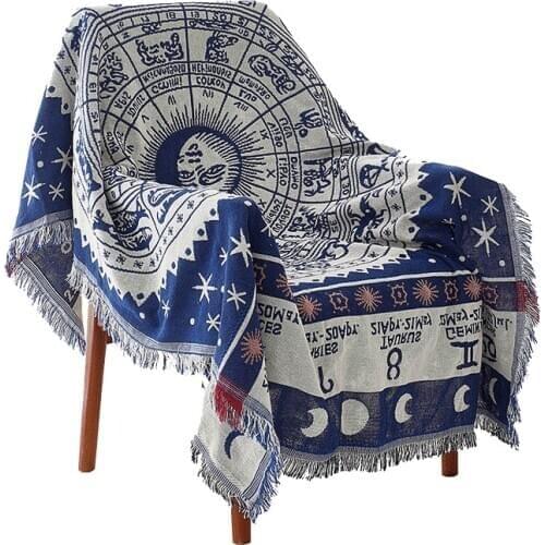 Retro Knitted Sofa Blanket Non-Slip Cloth Sofa Cover Geometric Tassel Multi-Function Home Textile Tapestry Decoration