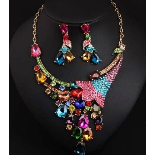 MYDANER Luxury Bridal Jewelry Sets Necklace and Earring Set Multicolor AAA Glass Crystal Statement Necklace for Women Wedding