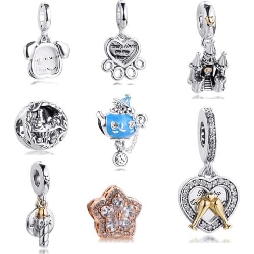 CKK My Pet Dog Cat Rainbow Paw Print Charms 925 Original Fit Pandora Bracelets Sterling Silver Beads for Jewelry Making DIY