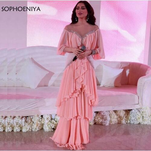 New Arrival Chiffon half sleeve Arabic evening dresses long 2021 Muslim evening dress party evening gown abiye gece elbisesi