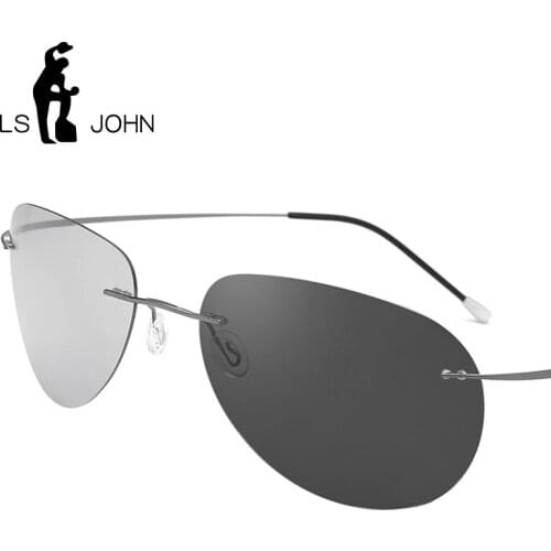 LS JOHN Photochromic Polarized Sunglasses Men High Quality Anti-glare Rimless Pilot Sun glasses For Women Oculos Feminino