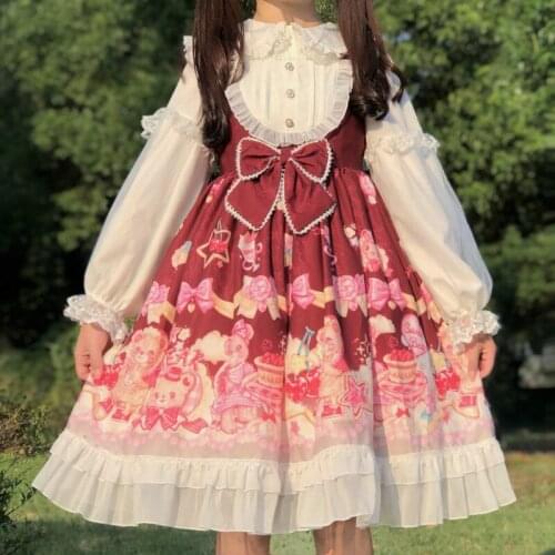 Sweet Lolita Kawaii Printed Dress Women Summer Sleeveless Japanese Fashion Soft Girls JSK Cute Casual Party Pink Strap Dresses