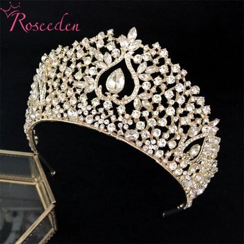 Baroque Gold Silver Color Tiara Crown Bride Women Diadem Headdress Wedding Hair Accessory RE4280