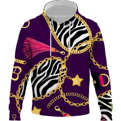 Gold chain zebra graphic 3D print hoodie for men and women casual fashion brand hoodies autumn/winter Unisex Tracksuits