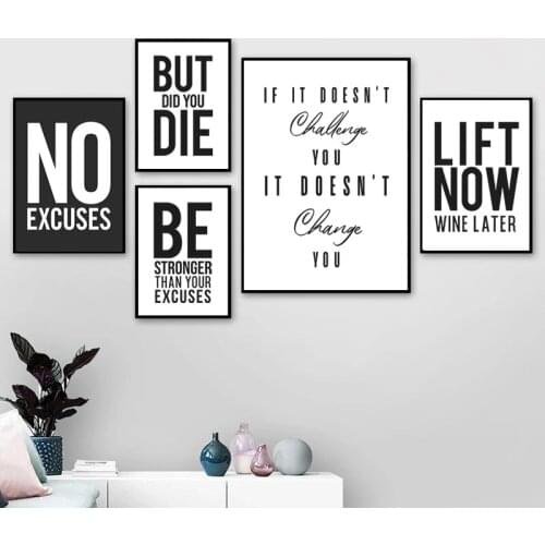 No Excuses Inspirational Quote Fitness Poster Gym Wall Decor , Motivational Art Typography Modern Canvas Painting Decoration