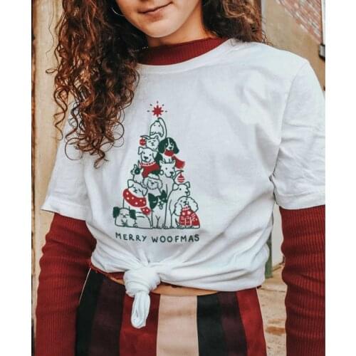 Merry Woofmas Colored Print T-shirt Kawaii Dog Lover Christmas Holiday Gift Tshirt Funny Women Graphic Tees Tops Drop Shipping
