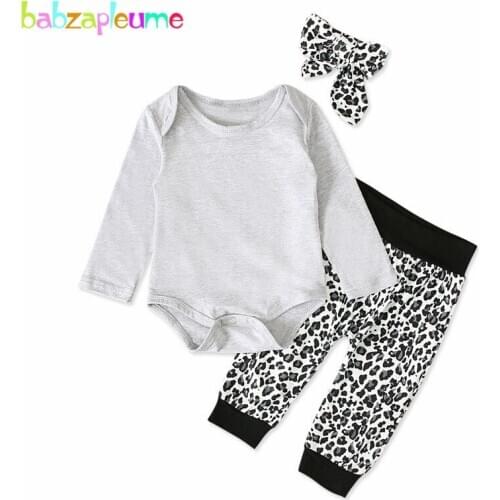 3Piece/Spring Newborn Outfits Baby Girls Clothes Long Sleeve Cotton Bodysuit+Print Pants+Headband Infant Clothing Sets BC1560-1
