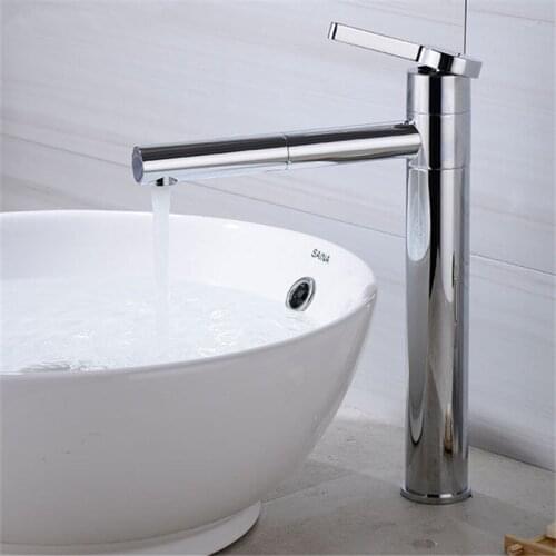 Pull Out Basin Faucet Chrome Brass Sink Mixer Tap Hot & Cold Bathroom Deck Mounted 360 degree rotation Faucet Lavatory Crane Tap