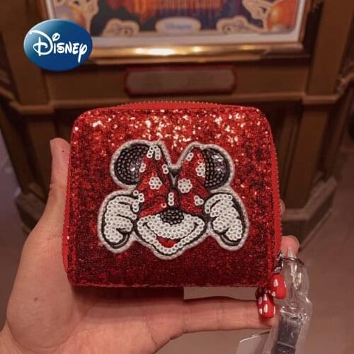 New Disney Authentic Cute Minnie Lady Coin Purse Fashion Casual Sequined Zipper Girl Mini Wallet Multifunctional Card Holder