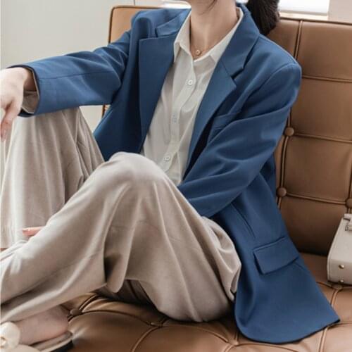 Office Lady Work Blazer Suit Coat Korean Casual Loose Blazer Jackets Women Solid Vintage Elegant Outwear 3 Colors Chic
