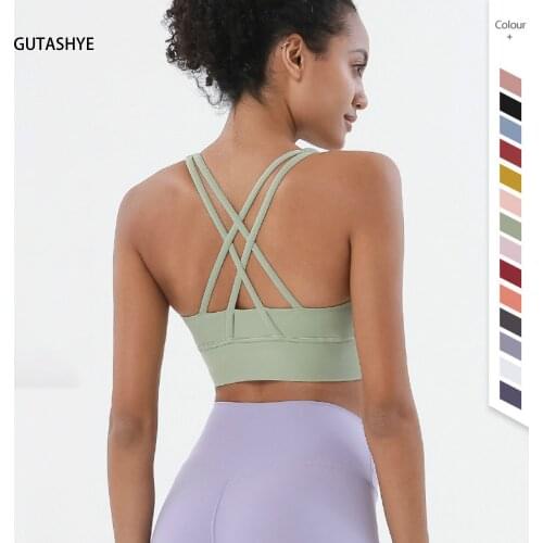 GUTASHYE Women White Strap Push Up Sports Bra for Women Gym Running yoga top Bra Athletic Vest Hollow out Sportswear Underwear