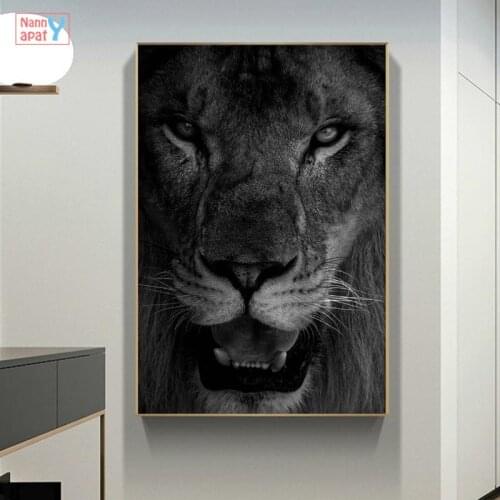 Wild Lion Face Art Painting Black And White Animals Art Picture For Living Room Large Size Dropshipping Painting Home Decoration