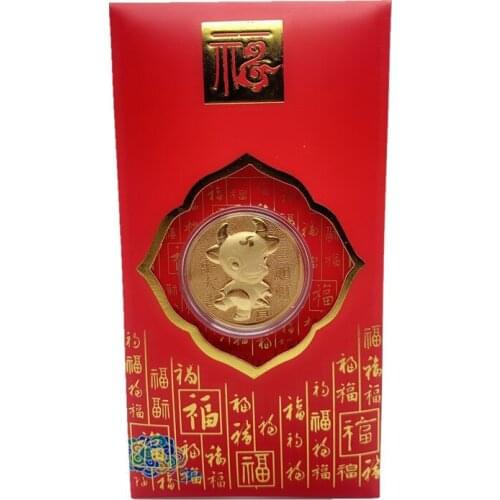 1PC 2021 New Year Blessing Red Envelope Lucky OX Commemorative Coin New Year Gift for Home Decoration Collection Gift