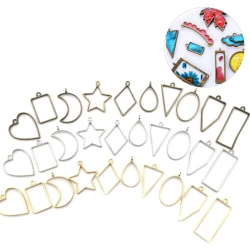 10Pcs Assorted Geometric Hollow Pressed Flower Blank Resin Frames Pendant Bezel Setting Resin Jewelry Findings Making Supplies
