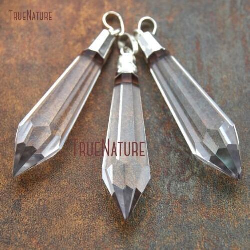 10Pcs Cheap Glass Crystal Pendant Silver Finish Faceted Point Pendant For Sale 63x15mm PM13680