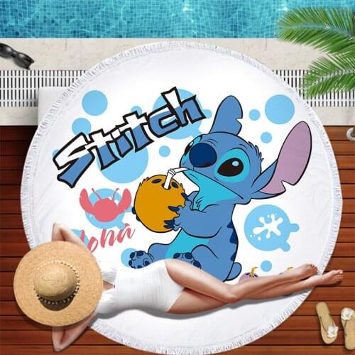 150X150CM Disney Lilo & Stitch Round Beach Towel Microfiber Bath Shower Towel for Adults Picnic Yoga Mat Blanket