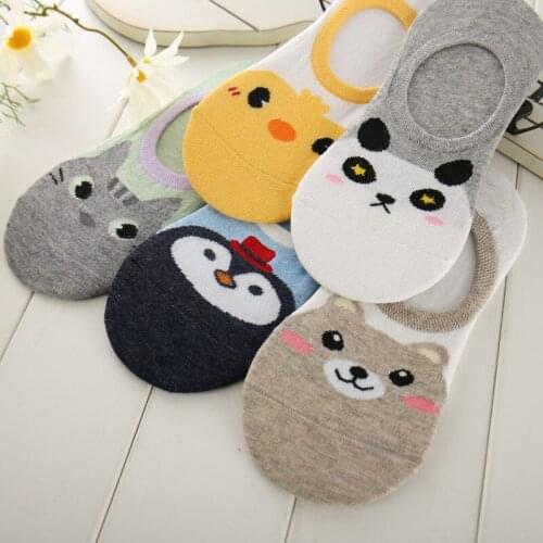5 Pairs 1 lot Set Cute Animal Funny Socks Harajuku Panda Penguin Cat Cartoon Ankle Socks Pack Invisible Women Happy Calcetines