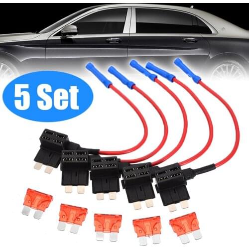 5pcs Car Fuse 12/24V Add A Circuit Medium Standard Blade Fuse Tap Holder with 5 ATO ATC Blade Fuses Car Accessories