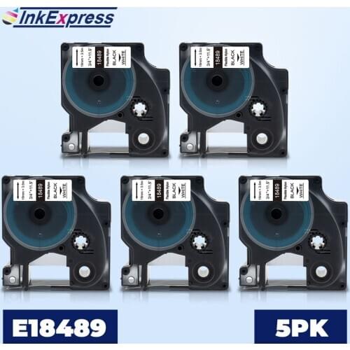 5PK 19mm 18489 Tape For DYMO Rhino Flexible Nylon Label Tape 18489 Black on White Ribbon For DYMO Rhino 4200 5200 Label Maker