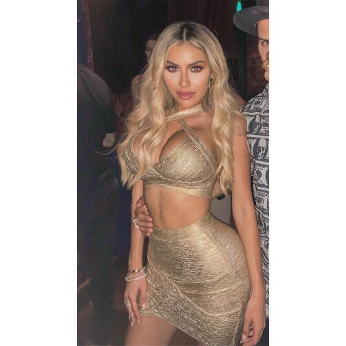 6 Color Fashion Women Set Gold Silver Stamping Bodycon 2 Pieces Set Homecoming Evening Party Clothes