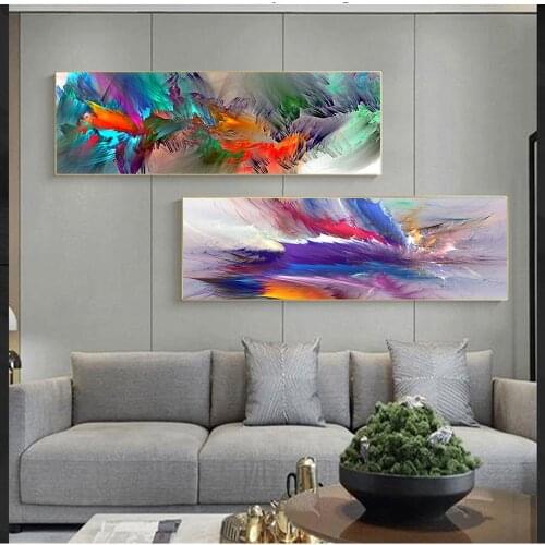 Wang Art Abstract Blue Purple Cloud Landscape Posters Canvas Prints Nordic Wall Art Painting for Living Room Home Decor