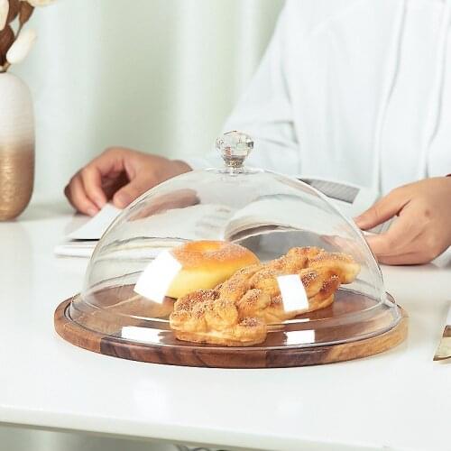Acrylic Cake Display Plate Bread Tasting Wooden Plate with Cover Creative Dessert Table Tray Set Tableware Baking Accessories