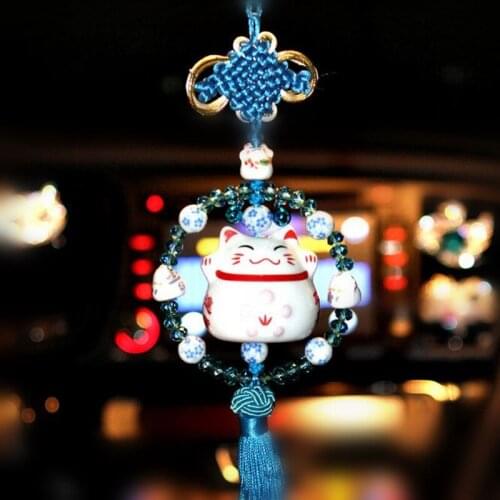 Car Pendant Lucky Cat Car Decoration Automobile Rearview Mirror Ceramics Hanging Decor Car Accessories Suspension Gifts Lovely