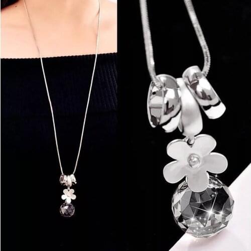 Women Crystal Cherry Flowers Ball Long Necklaces & Pendants New Fashion Jewelry Accessories Sweater Necklace Chain Bijoux