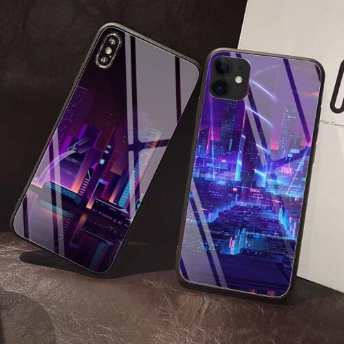Neon city Phone Case Tempered Glass For iPhone 12 Pro Max Mini 11 Pro XR XS MAX 8 X 7 6S 6 Plus SE 2020 case