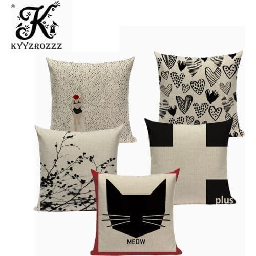 Black Simple Geometry Animal Pillow Cover Linen Cotton Garden Camper Farmhouse Family Decor Cushion Cover Relax Pillow Case