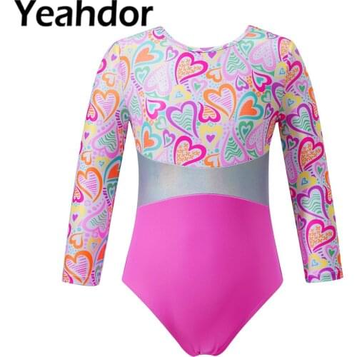2021 Kids Girls One-piece Summer Swimwear Long Sleeves Print Patchwork Design Jumpsuit Bodysuit Beach Pool Swimming Bathing Suit