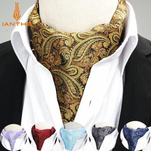 2018 Brand New Jacquard Mens Vintage Jacquard Mens Long Paisley Navy Cravats Novelty Wedding Slim Ascot Tie For Men Neckties