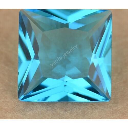 Hot Sale 2x2~12x12mm 5A Dark Sea Blue Square Princess Cut Synthetic Aquamarin-e Stone Loose Glass Beads Gems For Jewelry DIY