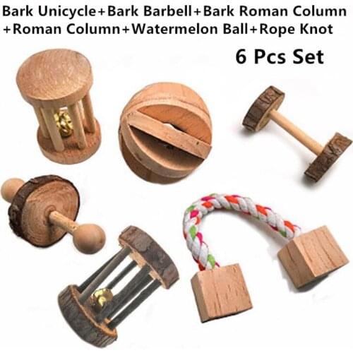 Hamster Wooden Set Toys Parrot Bird Grind Teeth Tree Bark Roman Column Ladder Swing Seesaw Bell Rolling House Small Pet