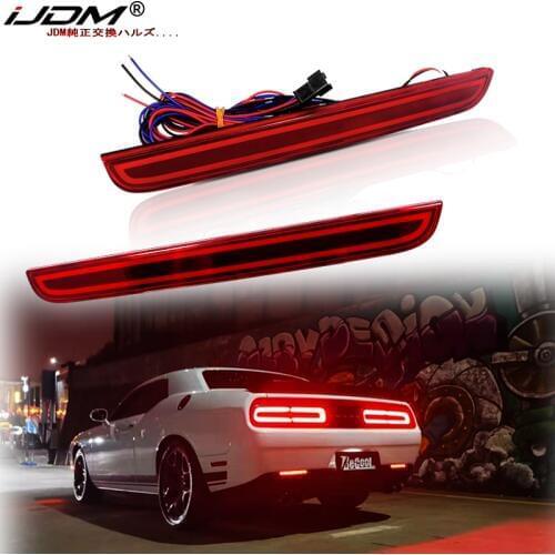 IJDM OEM 3D Optic Style LED Bumper Reflector Lights For 2015-2019 Dodge Challenger Rear Fog Lamps and Brake Tail Lights LED Lamp