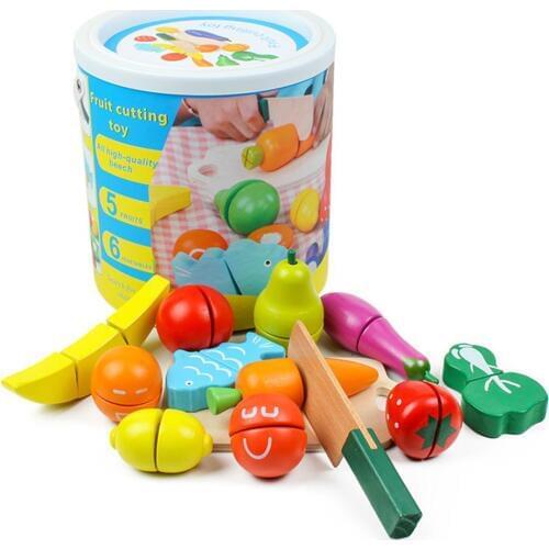 Simulation Fruit And Vegetable Toys Wooden Barrels Cut To See Fruit And Vegetables Cut Childrens Educational Toys