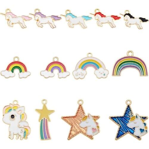 Julie Wang 13PCS Enamel Mixed Unicorn Rainbow Charms Star Pendants Alloy Necklace Bracelet Jewelry Making Accessory