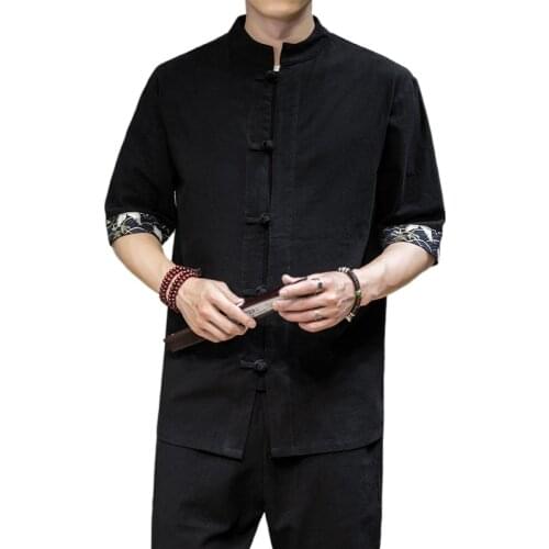 Chinese Style Men Shirt Long Sleeve Solid Casual Streetwear Men Shirt Man Cotton Linen Shirt Men Clothes New Hanfu V2113