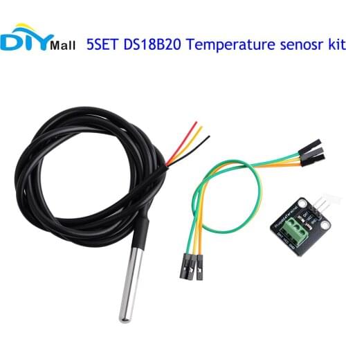 DS18B20 Temperature Sensor Module Kit 3P Terminal Adapter Waterproof 1M Digital Sensor Cable Stainless Steel Probe For Arduino