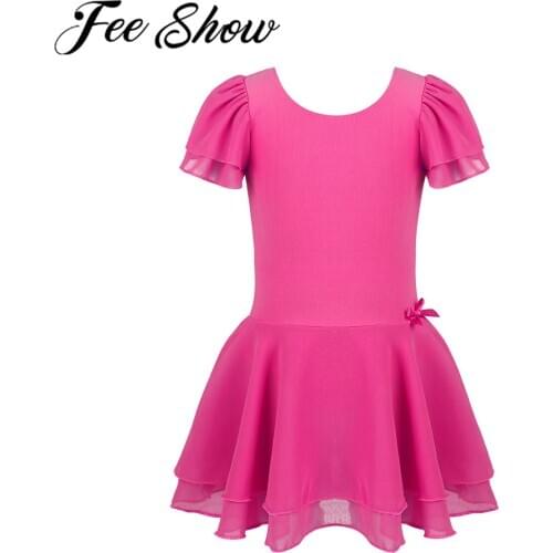 Kids Girls Ballet Rhythmic Gymnastics Leotard Tutu Dress Ballet Dance Tulle Skirt Child Bodysuit Ballerina Stage Dancing Costume