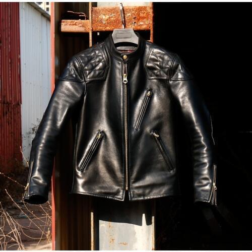 YR!Free shipping.Luxury Italy tanned batik 1.6mm horsehide jacket,fashion motor style,cool Mens hard genuine leather coat