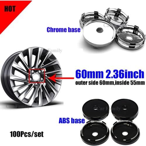 Best Price 100PCS 60mm 2.36inch Car Wheel Hub Cap Wheel Center Cap Coves Emblem Chrome/ABS Base 56MM Sticker for All Car Styling