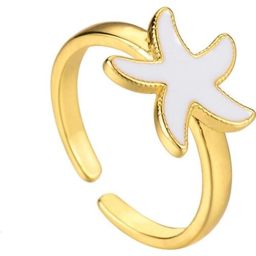 Fashion Enamel Starfish Adjustable Ring Gold Color Rings For Women Men Beach Jewelry Anel Masculino