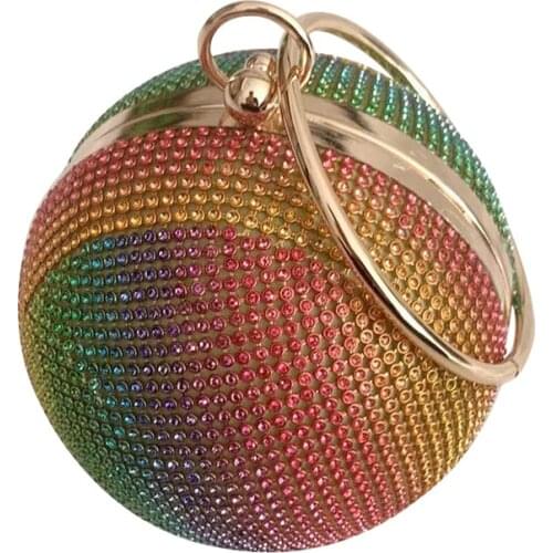 Bee In Fly Fashion Luxury Gradients Crystal Women Round Ball Purses Evening Clutch Bags Copper Chains Shoulder Handbags