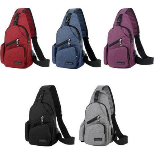 Mens Messenger Shoulder Bag Canvas Sling Chest Pack Canvas USB Charging School Sports Crossbody Handbag