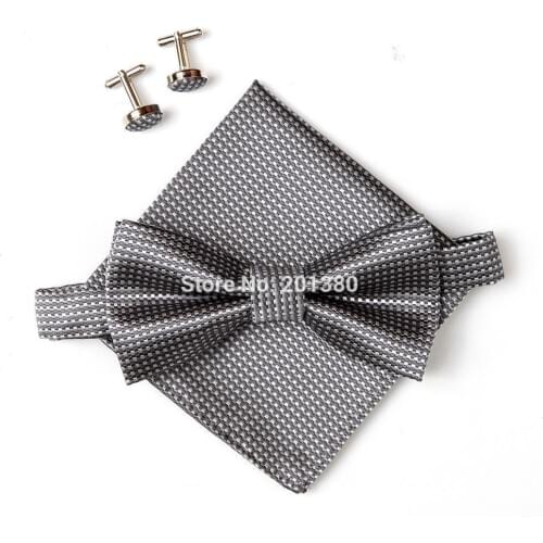 2019 fashion grip bow tie sets for men hanky cufflinks butterfly Pocket towel 10colors