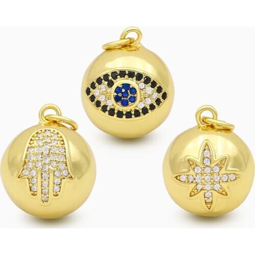 OCESRIO DIY Gold Small Ball Evil Eye Pendant For Women Fatima Hand CZ For Jewelry Components Necklace Pendant pdta139
